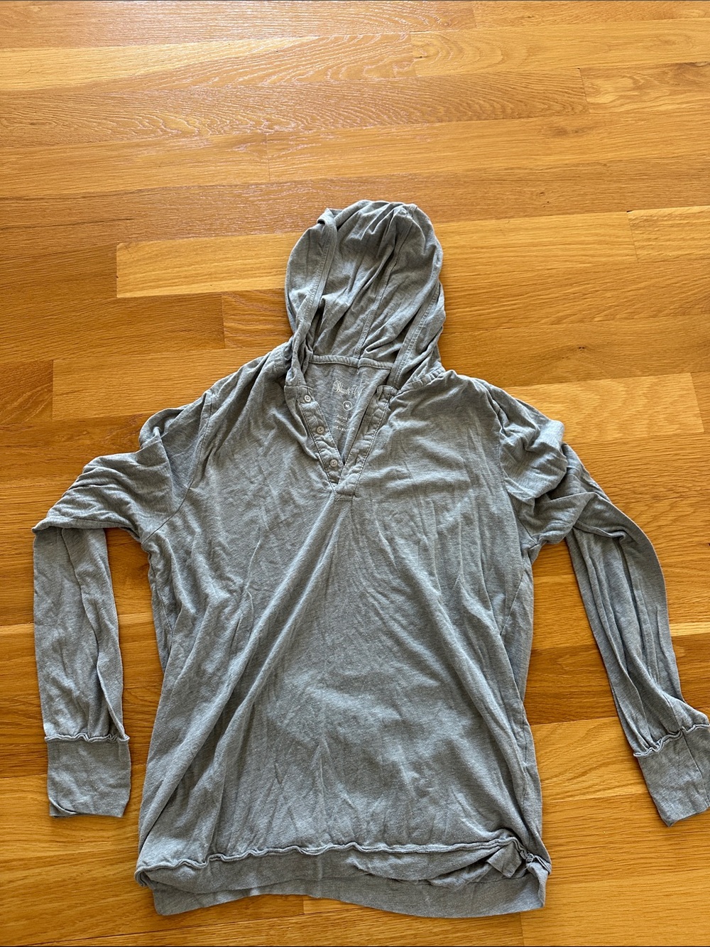 Blue & Cream Heather Gray Hooded Henley Top